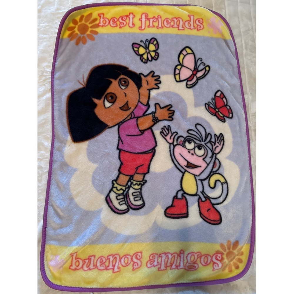 VTG Nickelodeon Dora the Explorer Boots Fleece Blanket Multicolor Kids Bedroom